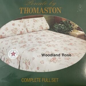 Vintage Percale 4 Pc Full Bed Sheet Set Thomaston Woodland Rose NEW Made in USA